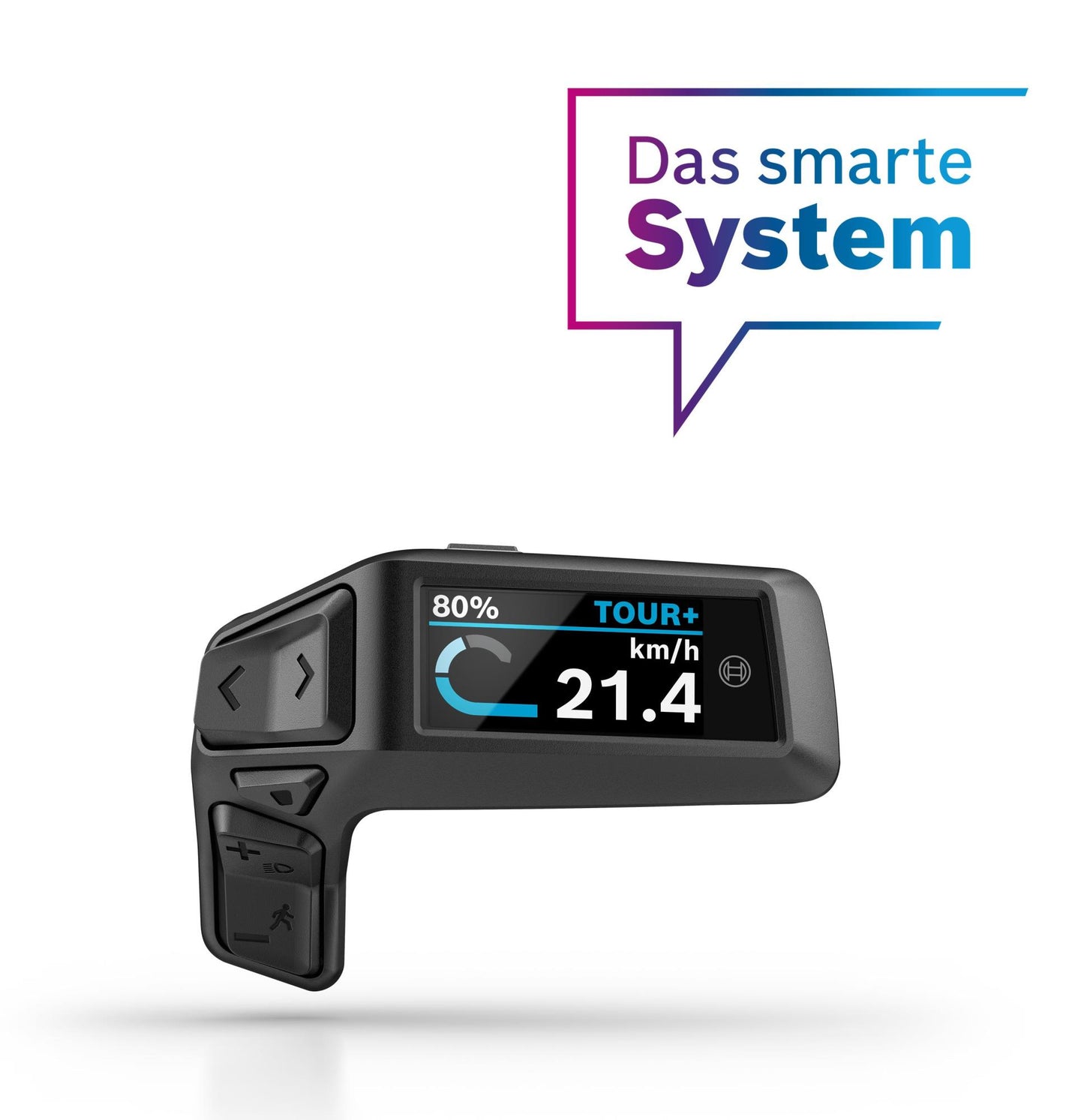 Bosch Purion 200 – E-Bike Display Das smarte System Produktfoto mit Geschwindigkeitsanzeige und TOUR+ Modus Freisteller
