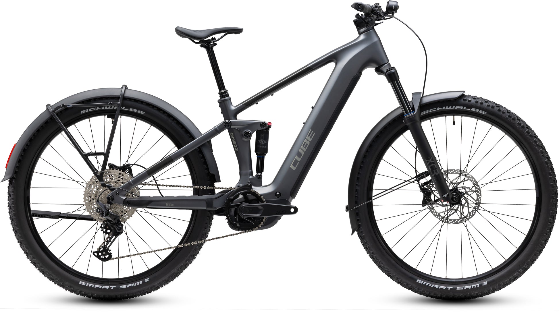 CUBE Stereo Hybrid ONE22 Pro 800 FE E-Mountainbike Fully 2027 in slabgrey und chrome, Seitenansicht
