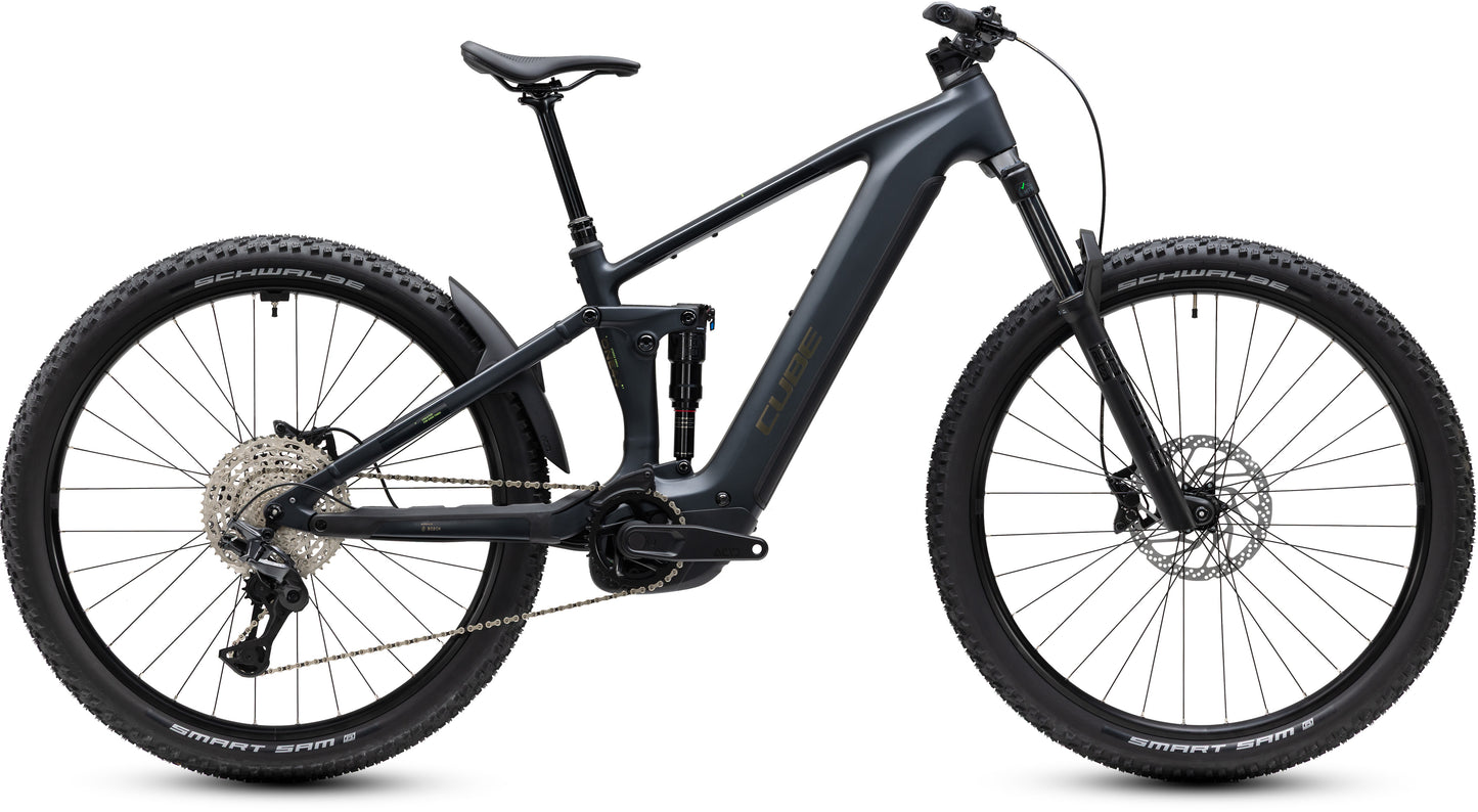 CUBE Stereo Hybrid ONE44 Pro 800 E-Mountainbike Fully 2027 in coal und black, Seitenansicht