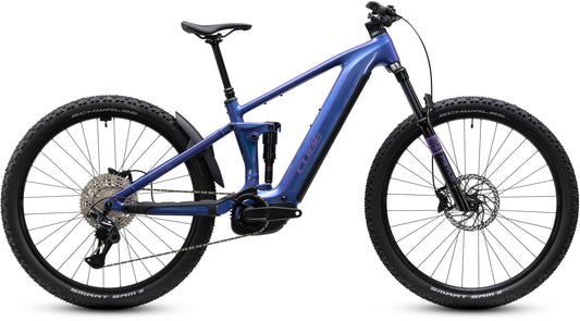 CUBE Stereo Hybrid ONE44 Pro 800 E-Mountainbike Fully 2027 in blueiris und purple, Seitenansicht