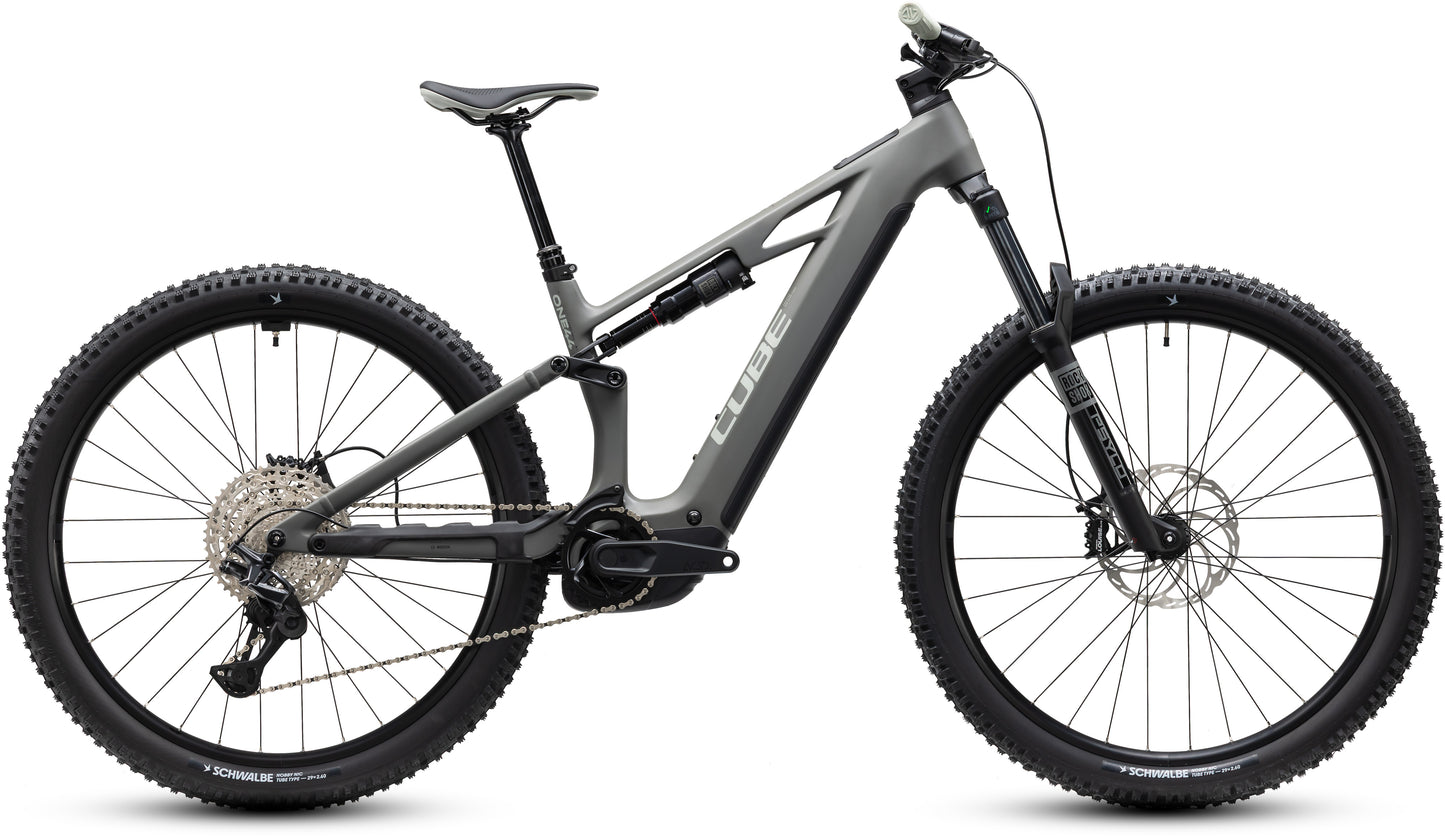 CUBE Stereo Hybrid ONE44 HPC Pro 800 E-Mountainbike Fully 2027 in oldgrey und black, Seitenansicht