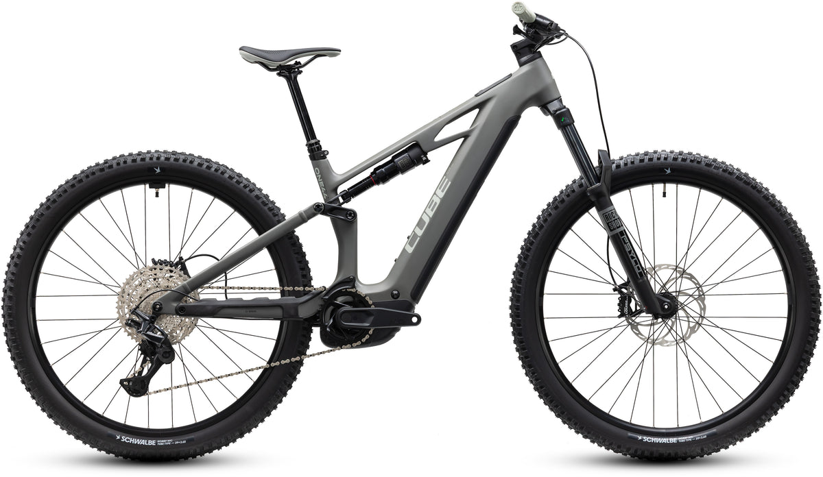 CUBE Stereo Hybrid ONE44 HPC Pro 800 E-Mountainbike Fully 2027 in oldgrey und black, Seitenansicht