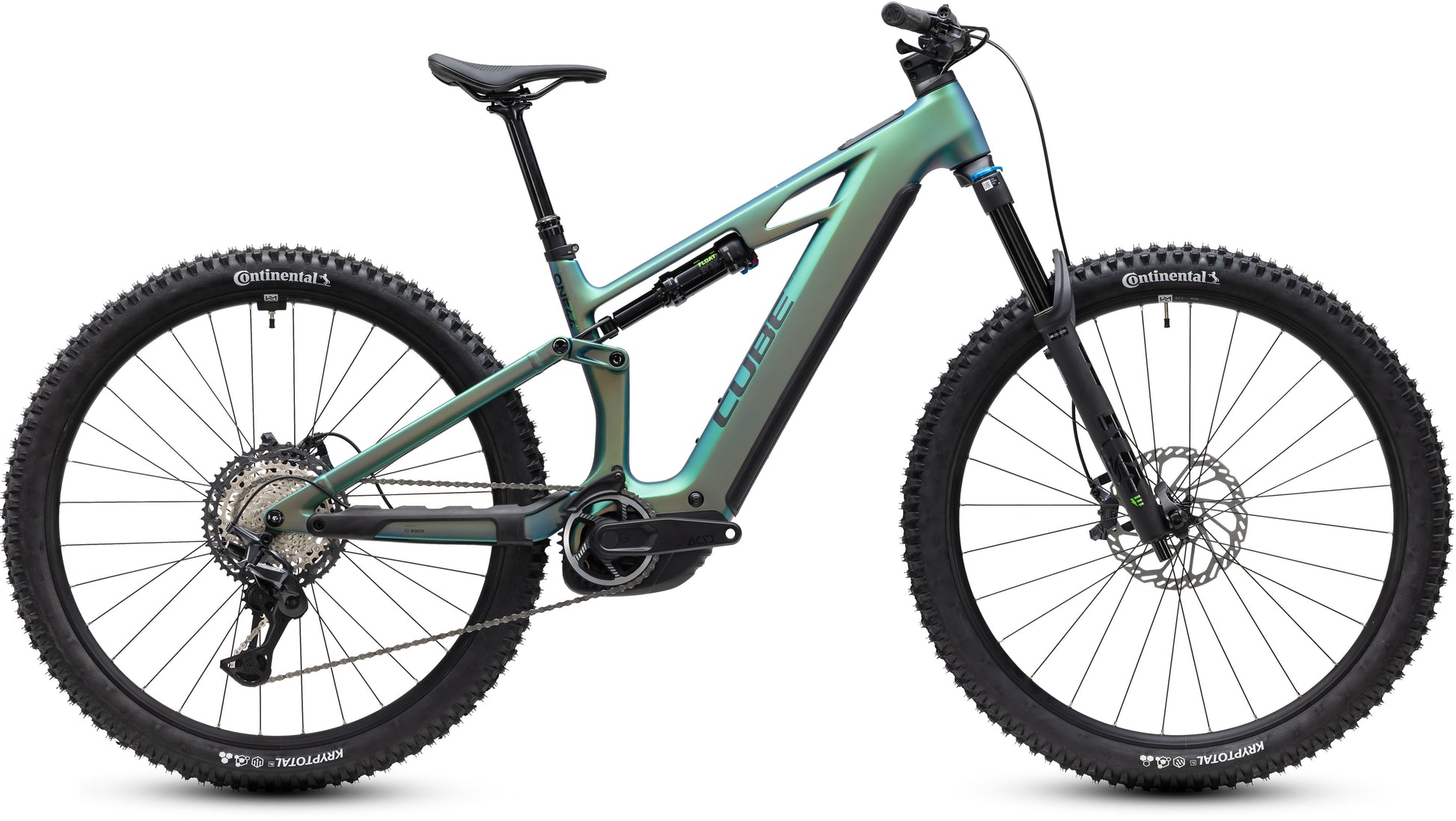 CUBE Stereo Hybrid ONE44 HPC SLX 800 E-Mountainbike Fully 2027 in jungali und black, Seitenansicht