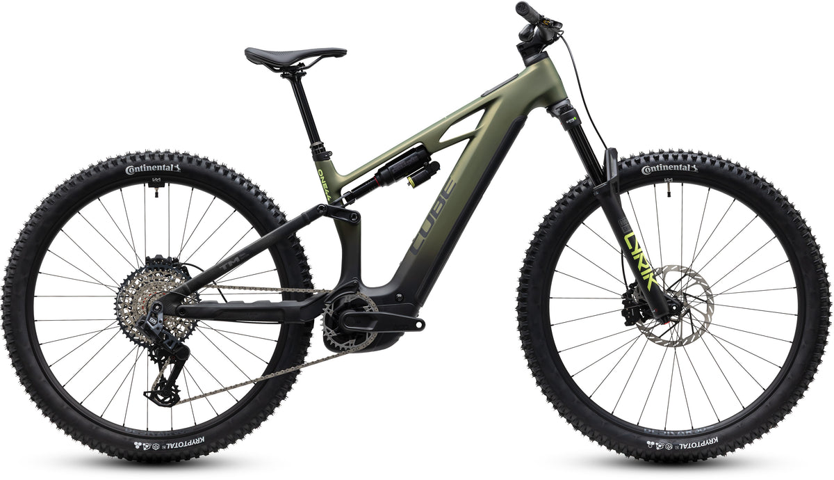 CUBE Stereo Hybrid ONE44 HPC TM 800 E-Mountainbike Fully 2027 in reedgreen und gills, Seitenansicht