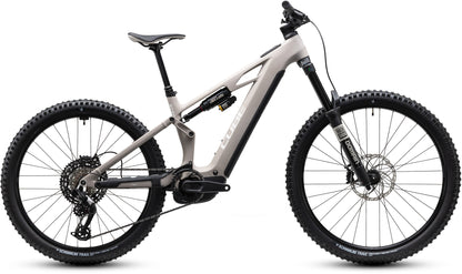 CUBE Stereo Hybrid ONE77 HPC Race 800 E-Mountainbike Fully 2027 in oatgrey und yellow, Seitenansicht