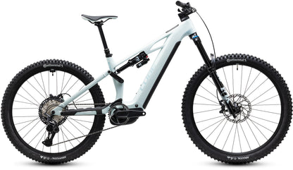 CUBE Stereo Hybrid ONE77 HPC SLX 800 E-Mountainbike Fully 2027 in hintofmint und orange, Seitenansicht