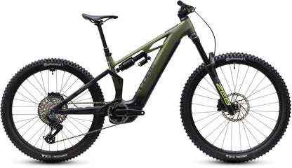 CUBE Stereo Hybrid ONE77 HPC TM 800 E-Mountainbike Fully 2027 in reedgreen und gills, Seitenansicht