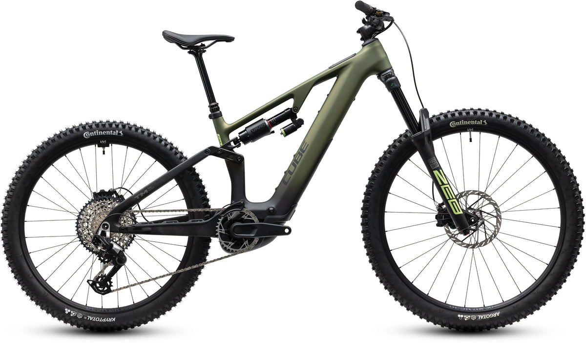 CUBE AMS Hybrid 177 C:62 TM 600x E-Mountainbike Fully 2027 in reedgreen und gills, Seitenansicht