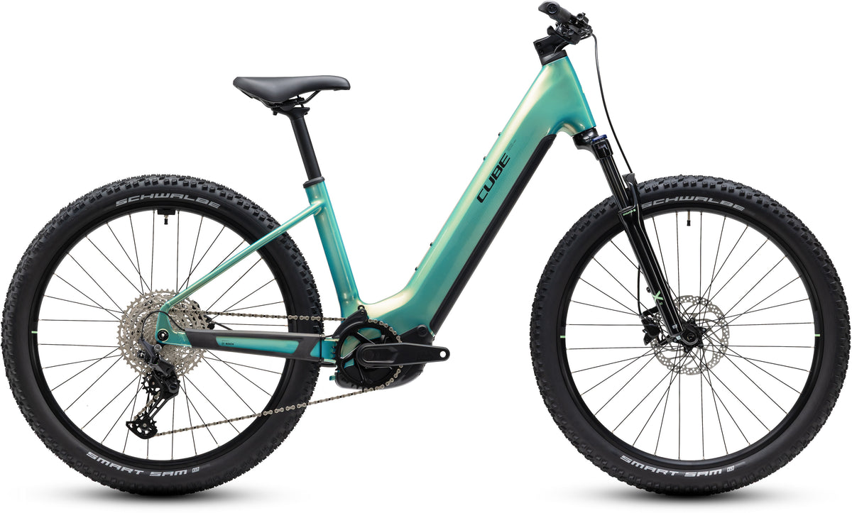 CUBE Reaction Hybrid Performance 720 Maldivian N Black Easy Entry E-Mountainbike Hardtail, Seitenansicht