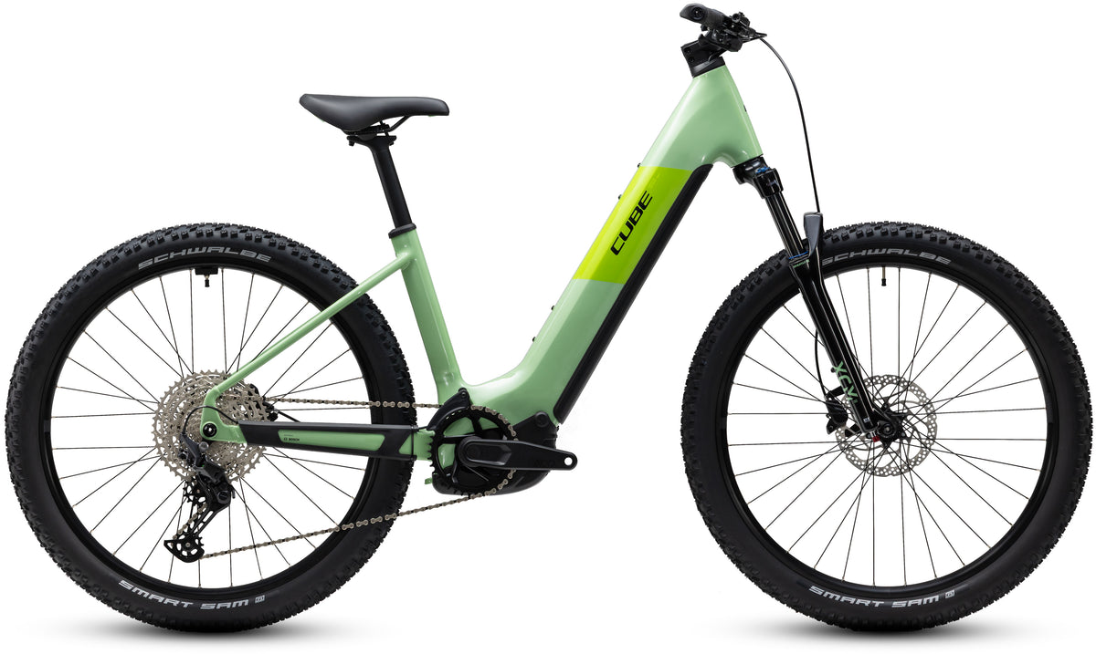 CUBE Reaction Hybrid ONE 720 Easy Entry E-Mountainbike Hardtail 2027 in cactus und black, Seitenansicht
