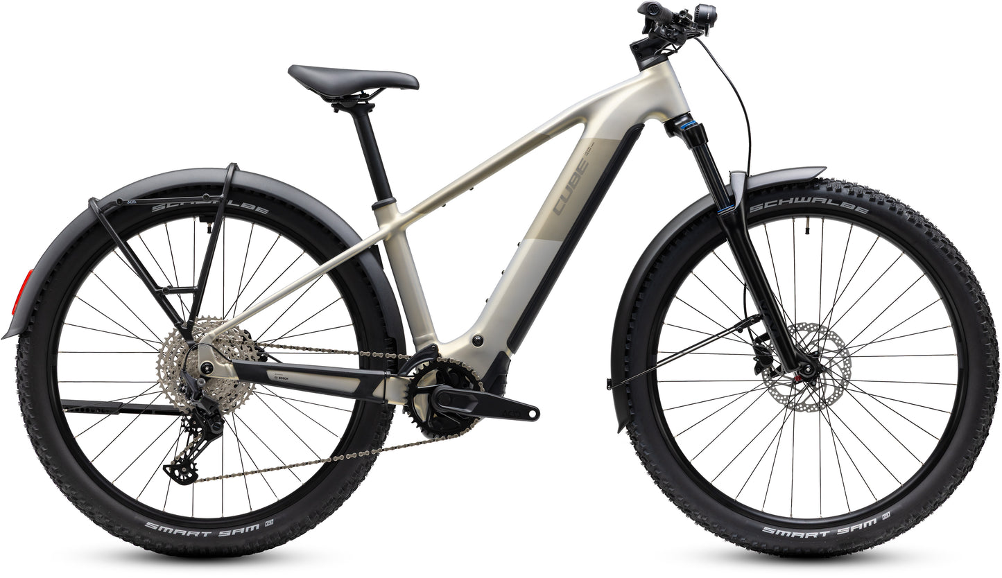 CUBE Reaction Hybrid ONE 720 FE E-Mountainbike Hardtail 2027 in pearlsilver und chrome, Seitenansicht