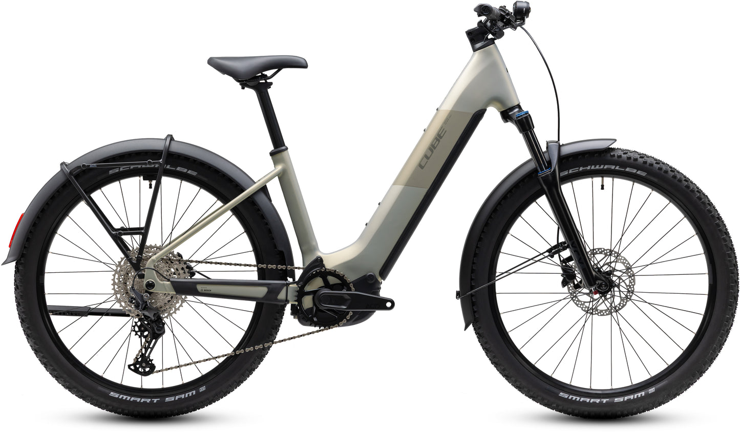 CUBE Reaction Hybrid ONE 720 FE Pearlsilver N Chrome Easy Entry E-Mountainbike Hardtail, Seitenansicht