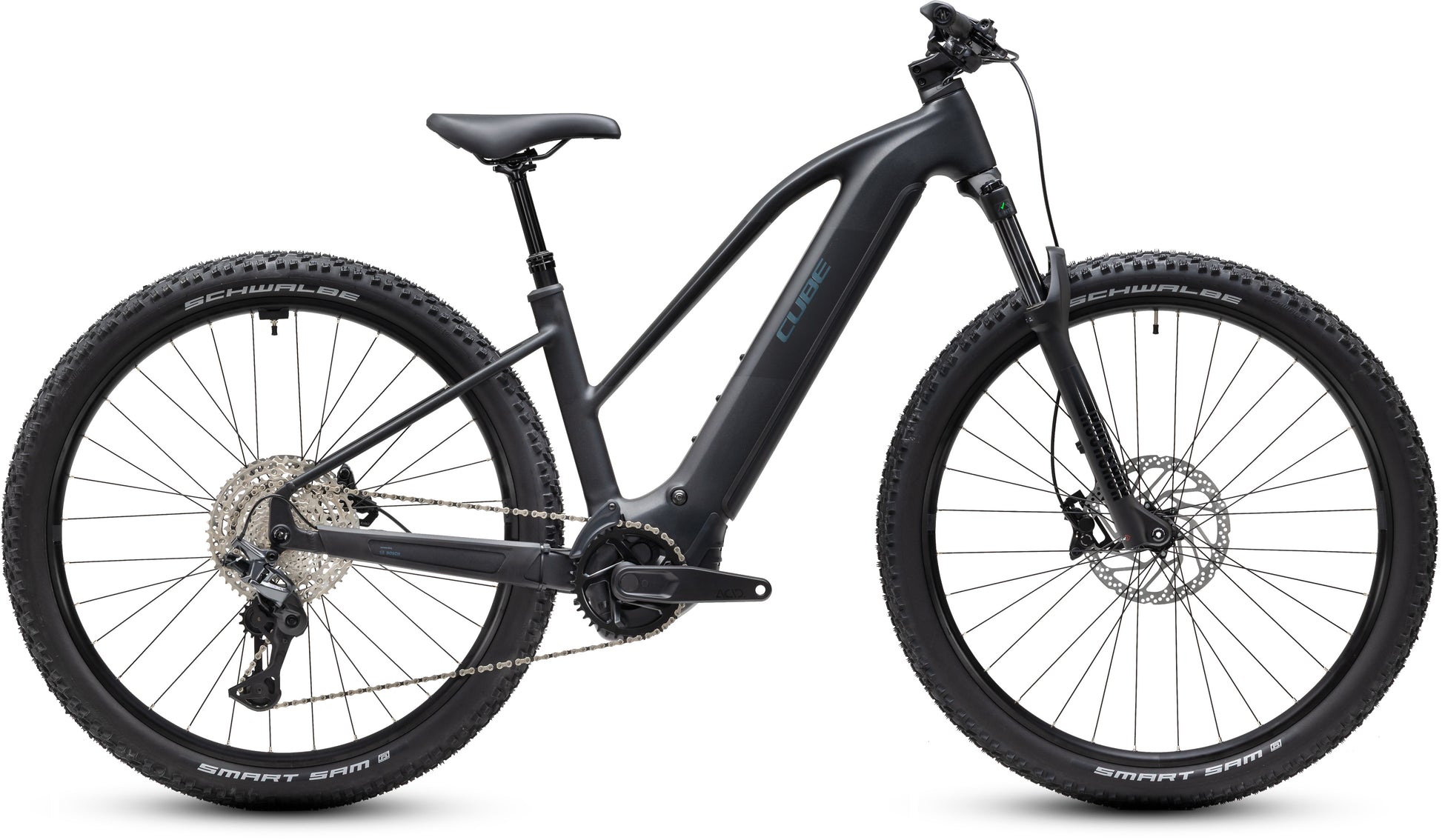 CUBE Reaction Hybrid Pro 800 Trapeze E-Mountainbike Hardtail 2027 in silverdust und prism, Seitenansicht