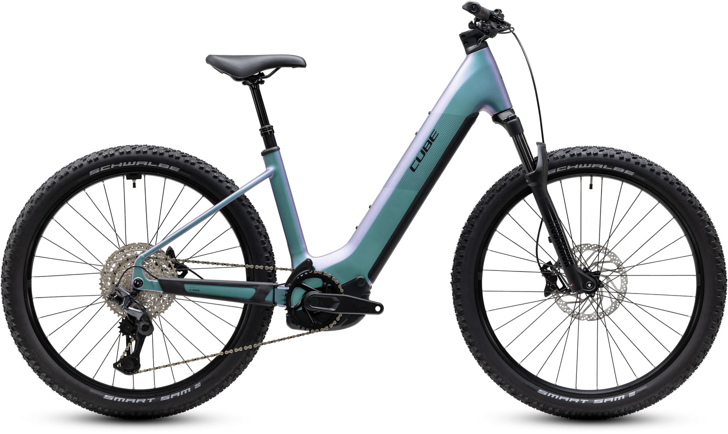 CUBE Reaction Hybrid Pro 800 Easy Entry E-Mountainbike Hardtail 2027 in polarlight und black, Seitenansicht