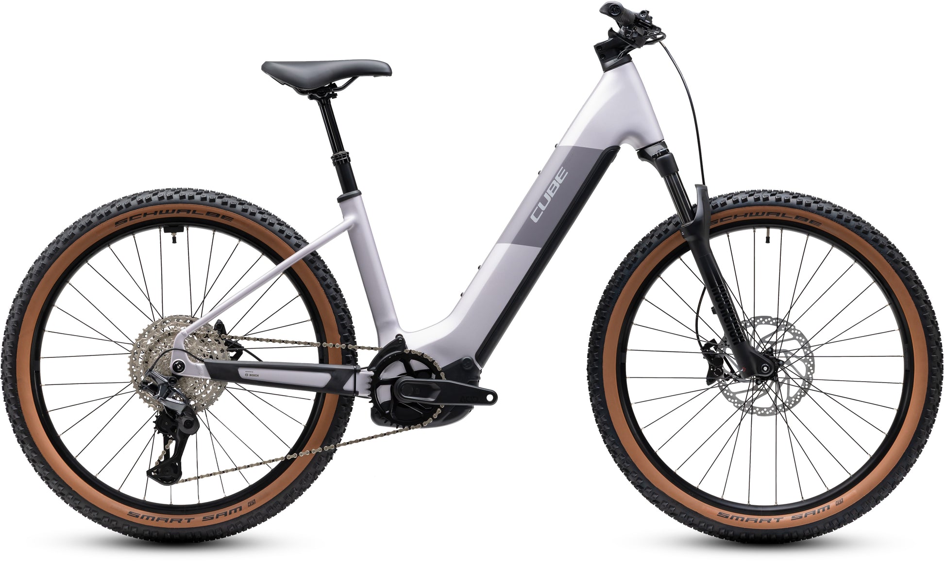 CUBE Reaction Hybrid Pro 800 Easy Entry E-Mountainbike Hardtail 2027 in lilacbreeze und prizm, Seitenansicht