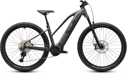 CUBE Reaction Hybrid Race 800 Trapeze E-Mountainbike Hardtail 2027 in slabgrey und chrome, Seitenansicht