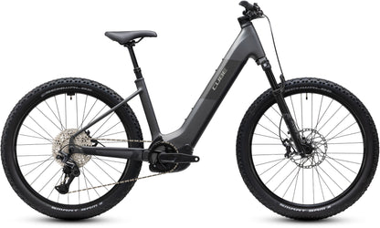 CUBE Reaction Hybrid Race 800 Easy Entry E-Mountainbike Hardtail 2027 in slabgrey und chrome, Seitenansicht