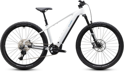CUBE Reaction Hybrid Race 800 E-Mountainbike Hardtail 2027 in snow und black, Seitenansicht