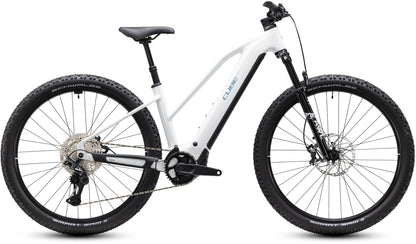 CUBE Reaction Hybrid Race 800 Trapeze E-Mountainbike Hardtail 2027 in snow und black, Seitenansicht