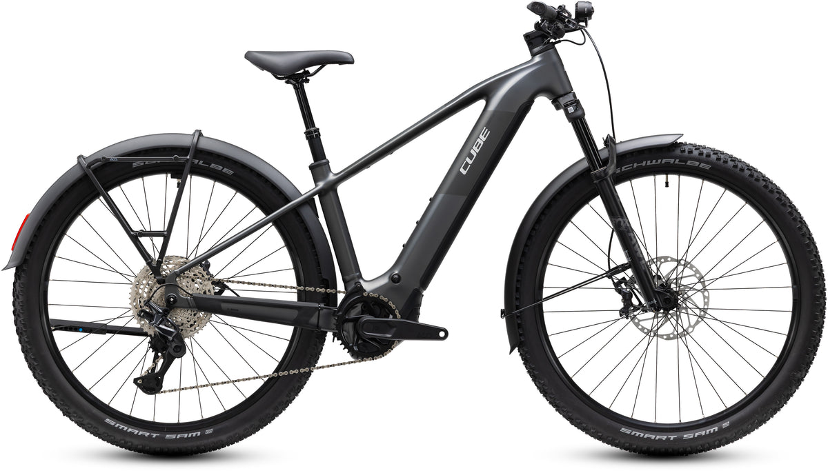 CUBE Reaction Hybrid Race 800 FE E-Mountainbike Hardtail 2027 in slabgrey und chrome, Seitenansicht