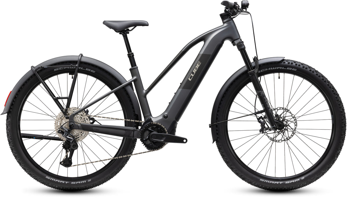CUBE Reaction Hybrid Race 800 FE Trapeze E-Mountainbike Hardtail 2027 in slabgrey und chrome, Seitenansicht