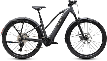 CUBE Reaction Hybrid Race 800 FE Trapeze E-Mountainbike Hardtail 2027 in slabgrey und chrome, Seitenansicht