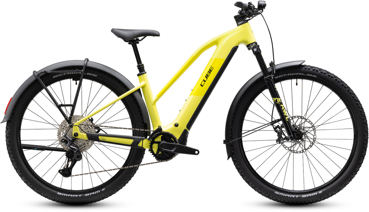 CUBE Reaction Hybrid Race 800 FE Trapeze E-Mountainbike Hardtail 2027 in bananasplit und black, Seitenansicht
