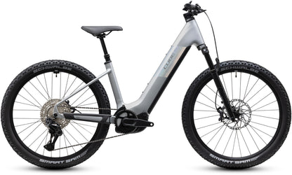 CUBE Reaction Hybrid SLX 800 Easy Entry E-Mountainbike Hardtail 2027 in platinum und reflex, Seitenansicht