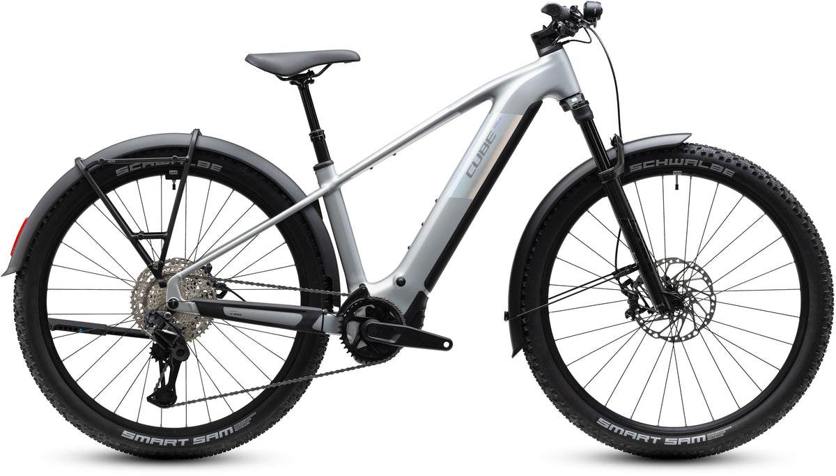 CUBE Reaction Hybrid SLX 800 FE E-Mountainbike Hardtail 2027 in platinum und reflex, Seitenansicht