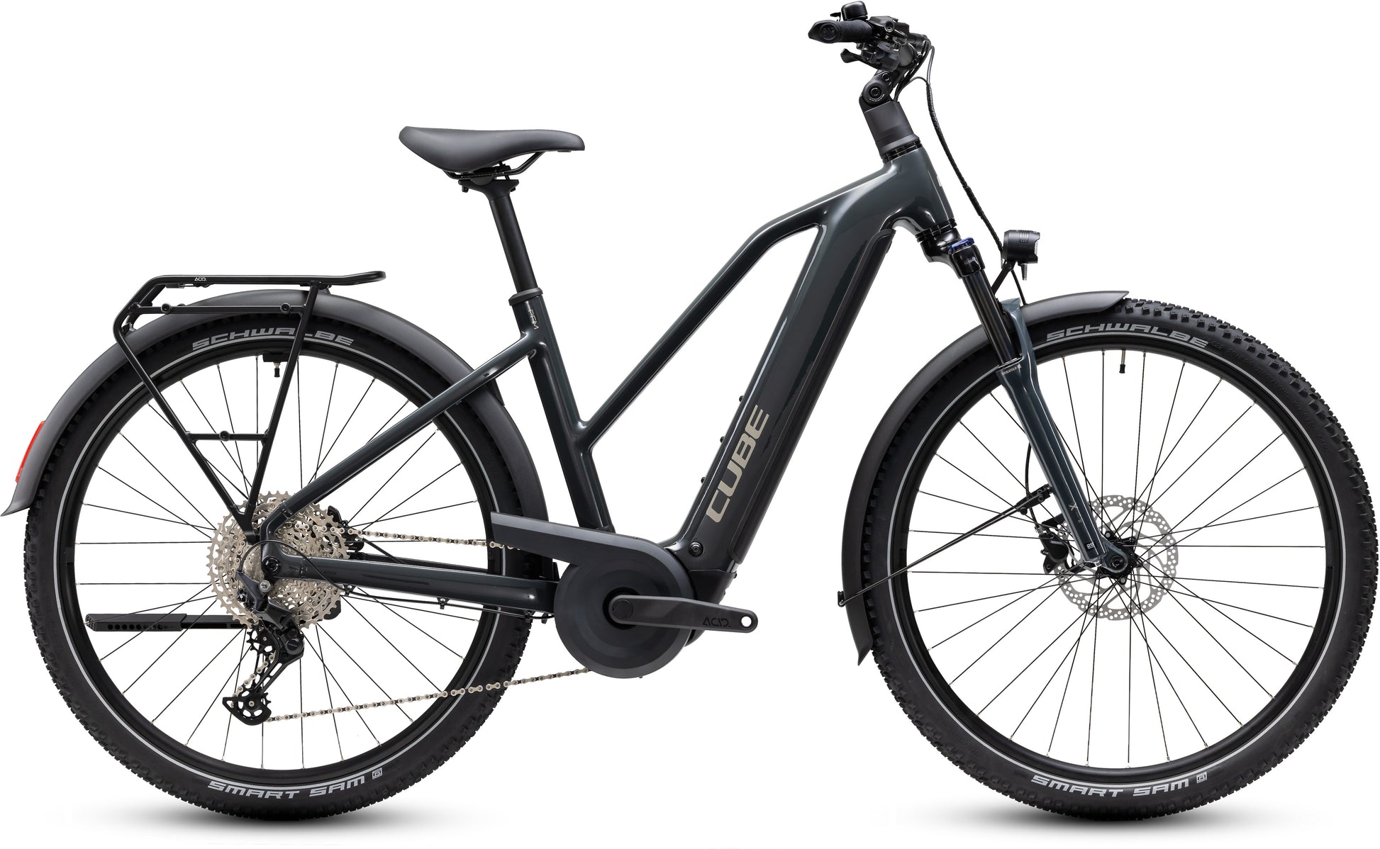 CUBE Nuride Hybrid Performance 720 Trapeze E-Trekkingrad 2027 in shadowgrey und grey, Seitenansicht
