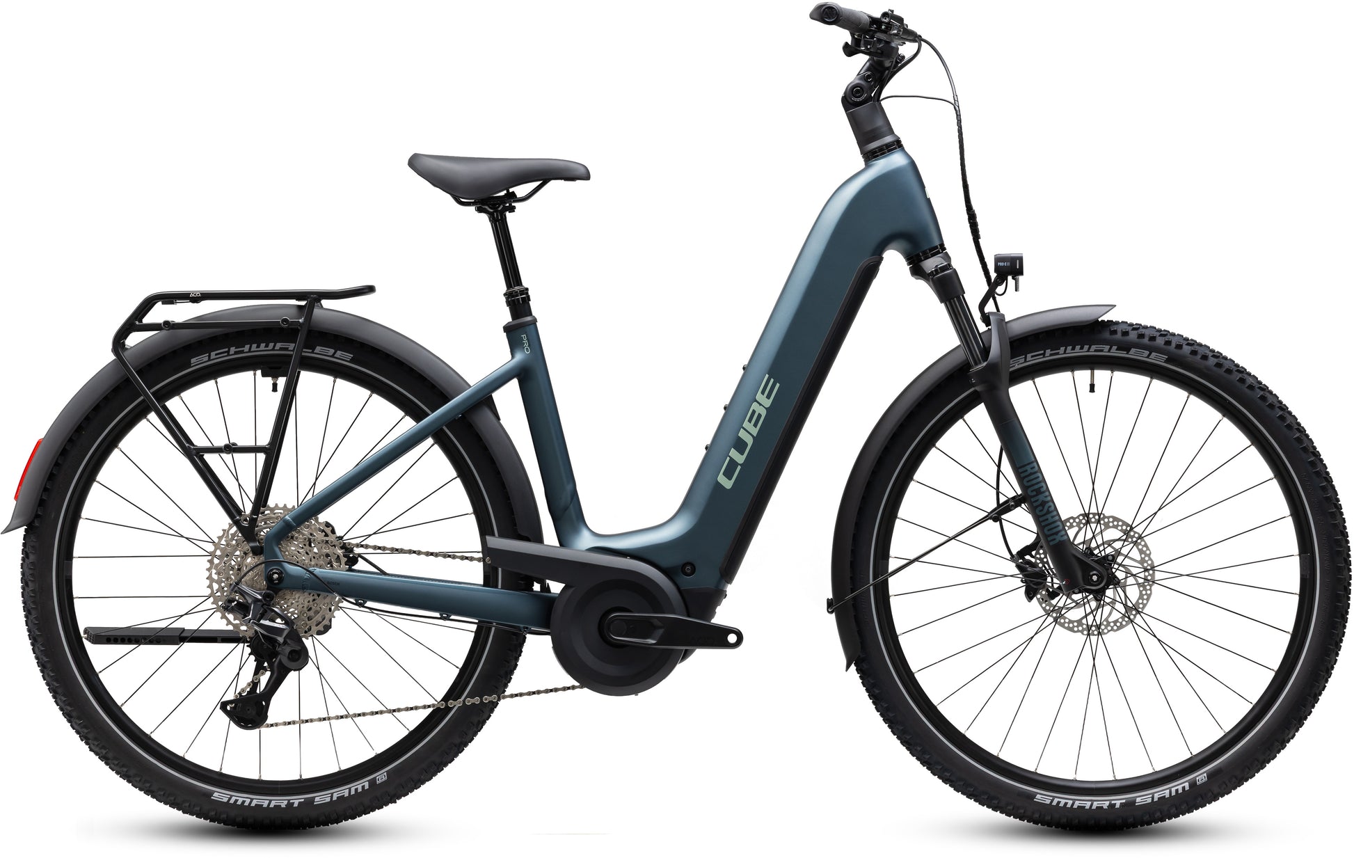 CUBE Nuride Hybrid Pro 800 Easy Entry E-Trekkingrad 2027 in deepteal und blue, Seitenansicht