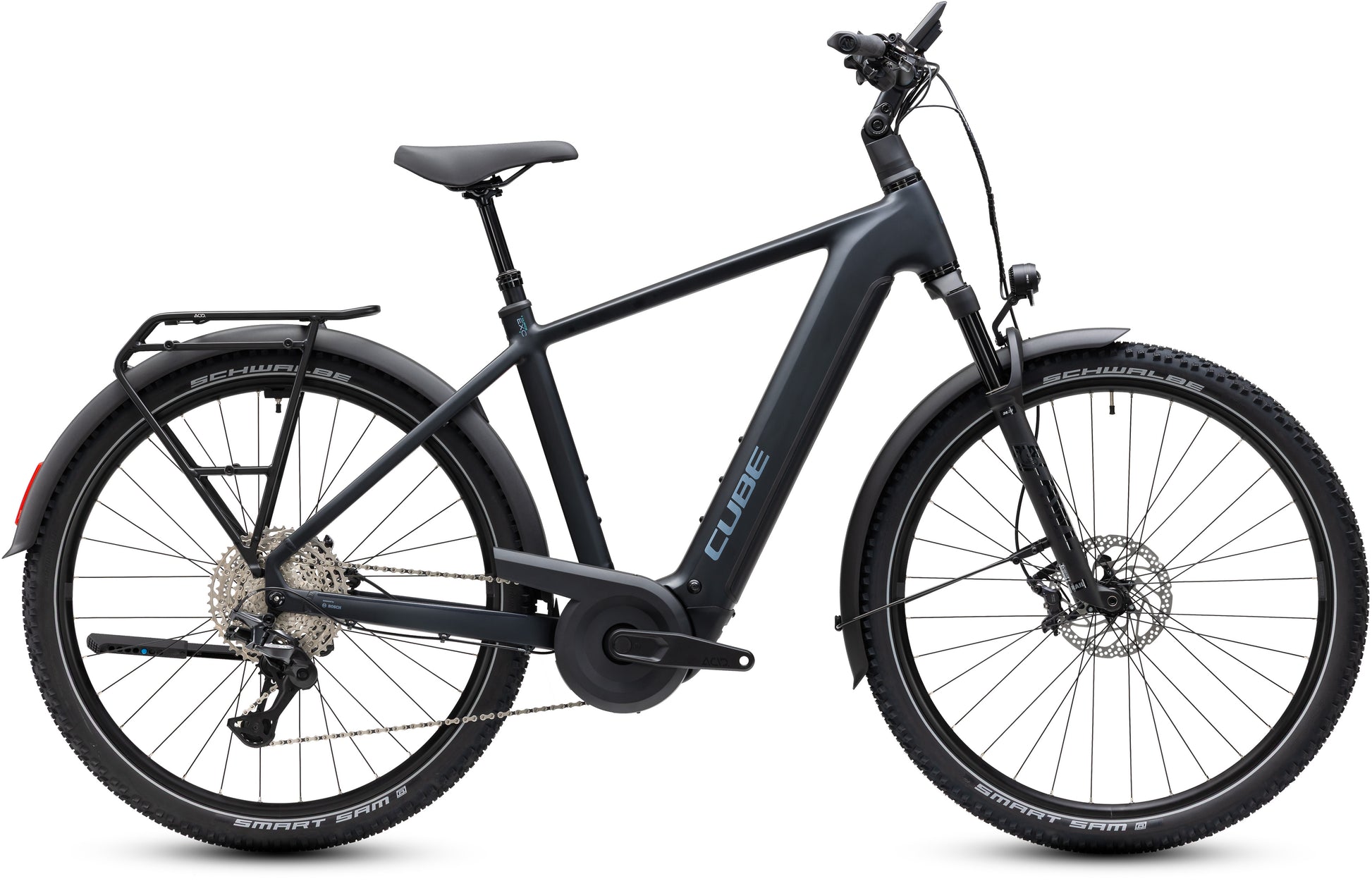 CUBE Nuride Hybrid EXC 800 E-Trekkingrad 2027 in coal und chrome, Seitenansicht