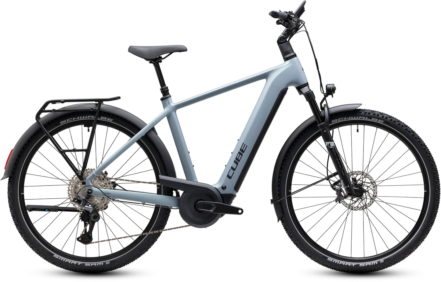 CUBE Nuride Hybrid EXC 800 E-Trekkingrad 2027 in seagrey und black, Seitenansicht