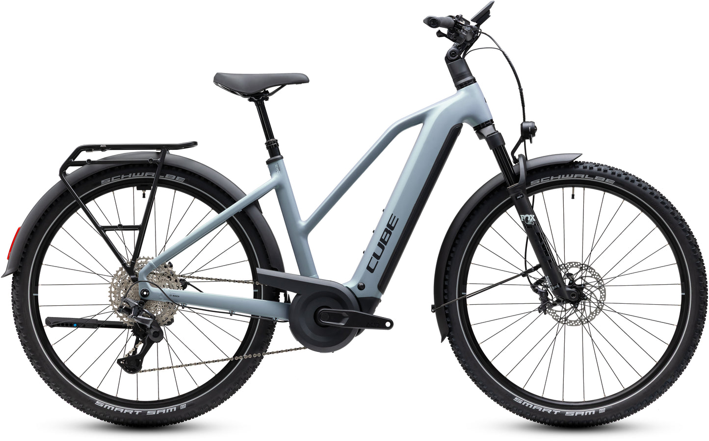 CUBE Nuride Hybrid EXC 800 Trapeze E-Trekkingrad 2027 in seagrey und black, Seitenansicht