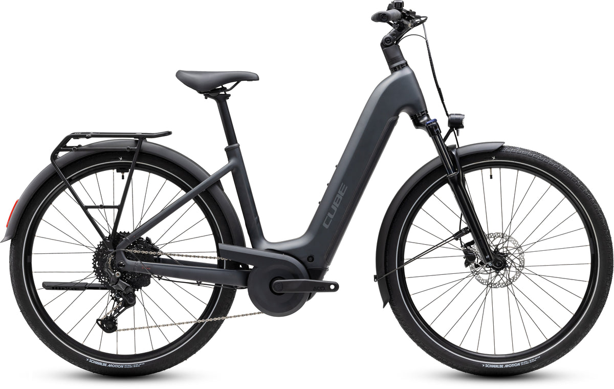 CUBE Touring Hybrid ONE 600 Easy Entry E-Trekkingrad 2027 in grey und coolgrey, Seitenansicht