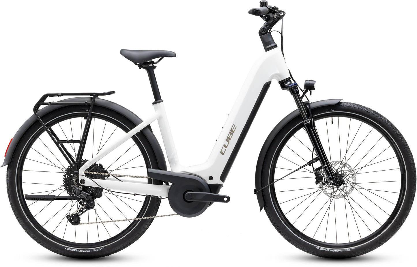 CUBE Touring Hybrid ONE 600 Easy Entry E-Trekkingrad 2027 in metallicwhite und chrome, Seitenansicht