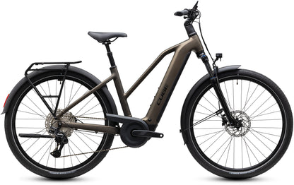 CUBE Touring Hybrid Pro 800 Trapeze E-Trekkingrad 2027 in metallicumbra und black, Seitenansicht