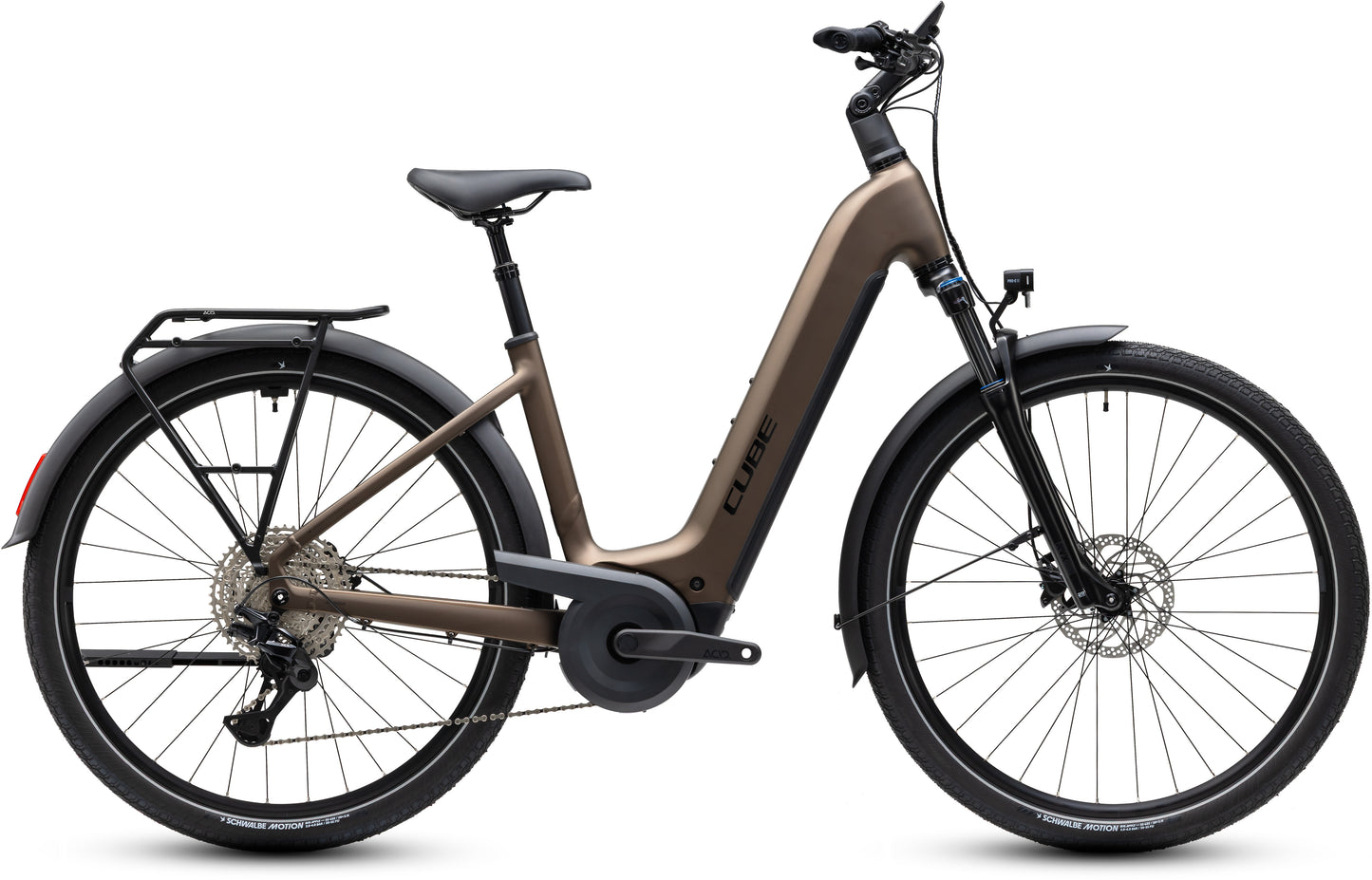 CUBE Touring Hybrid Pro 800 Easy Entry E-Trekkingrad 2027 in metallicumbra und black, Seitenansicht