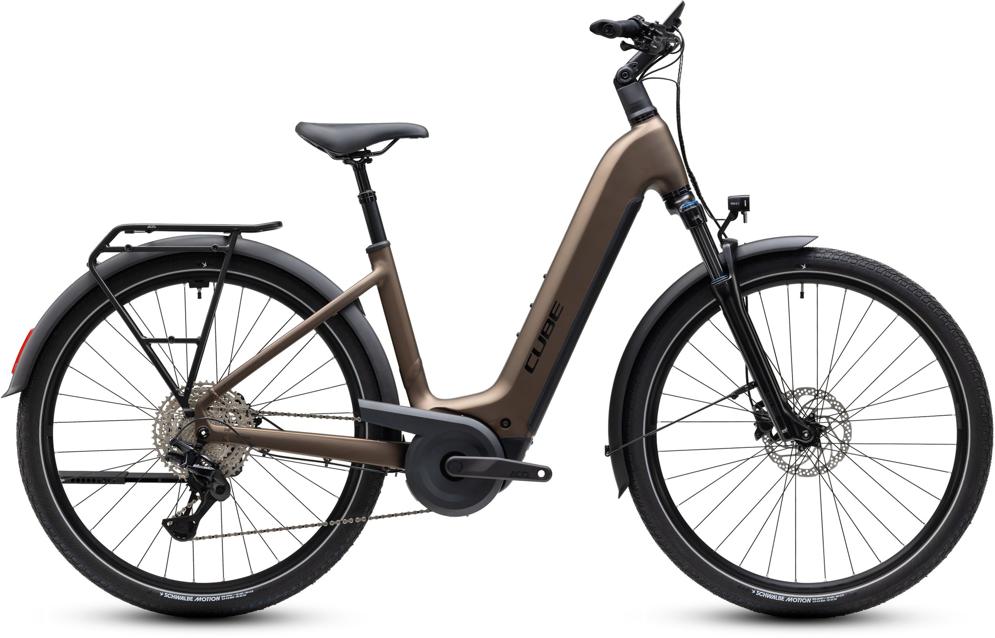 CUBE Touring Hybrid Pro 800 Easy Entry E-Trekkingrad 2027 in metallicumbra und black, Seitenansicht