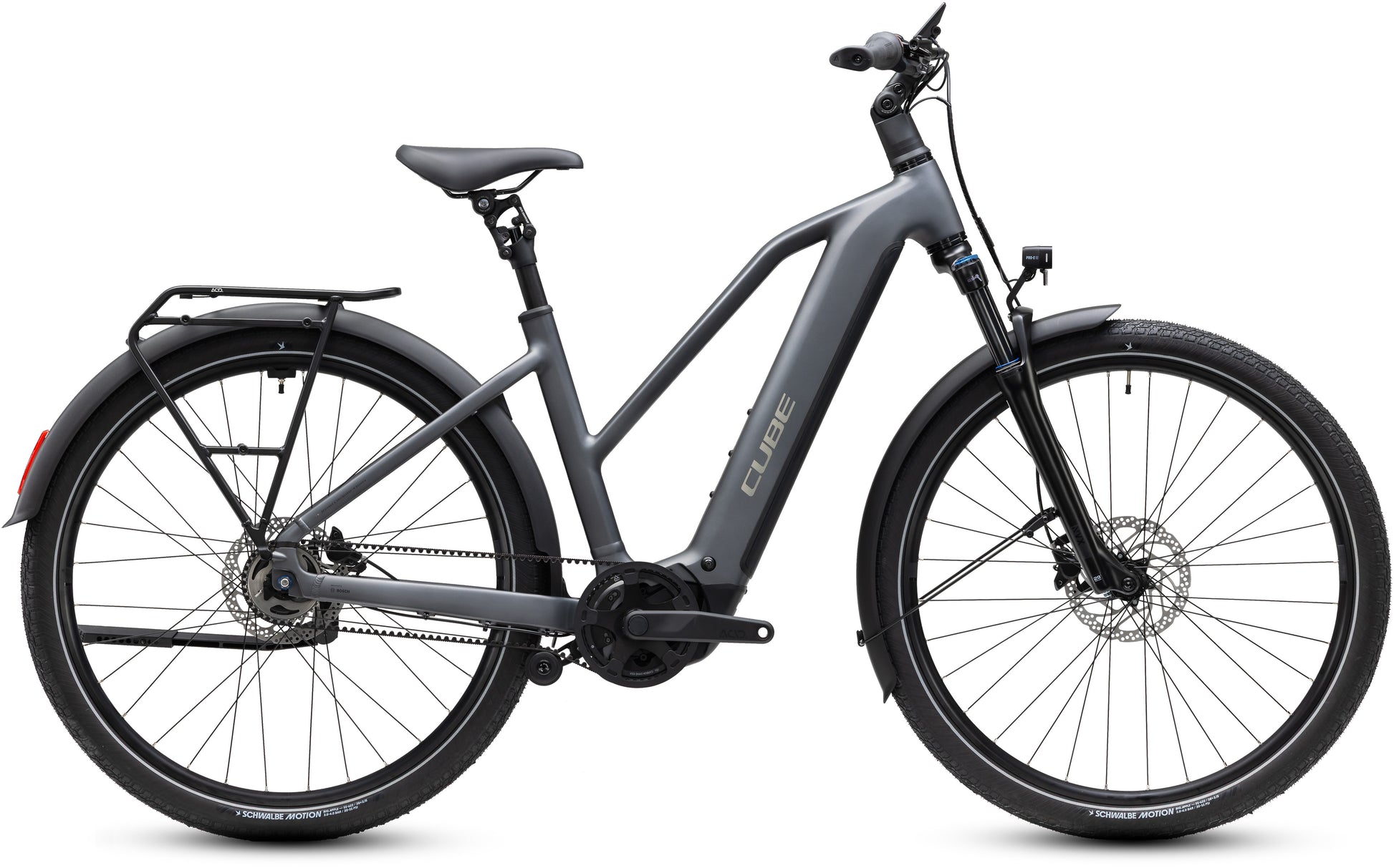 CUBE Touring Hybrid Deluxe SLX 800 Trapeze E-Trekkingrad 2027 in slabgrey und chrome, Seitenansicht