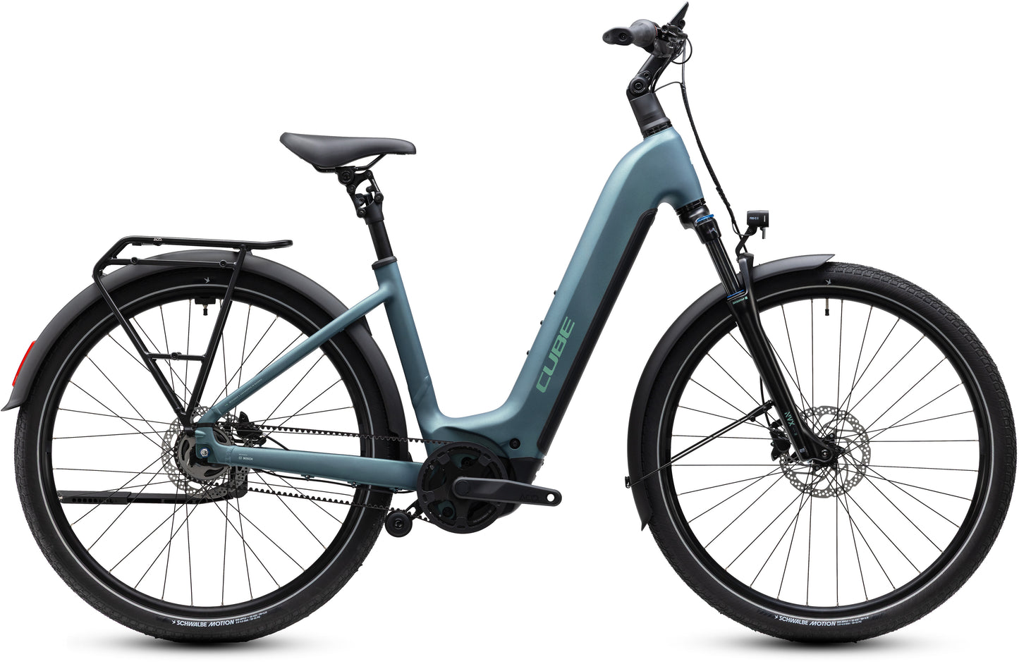 CUBE Touring Hybrid Deluxe SLX 800 Easy Entry E-Trekkingrad 2027 in greengranit und green, Seitenansicht