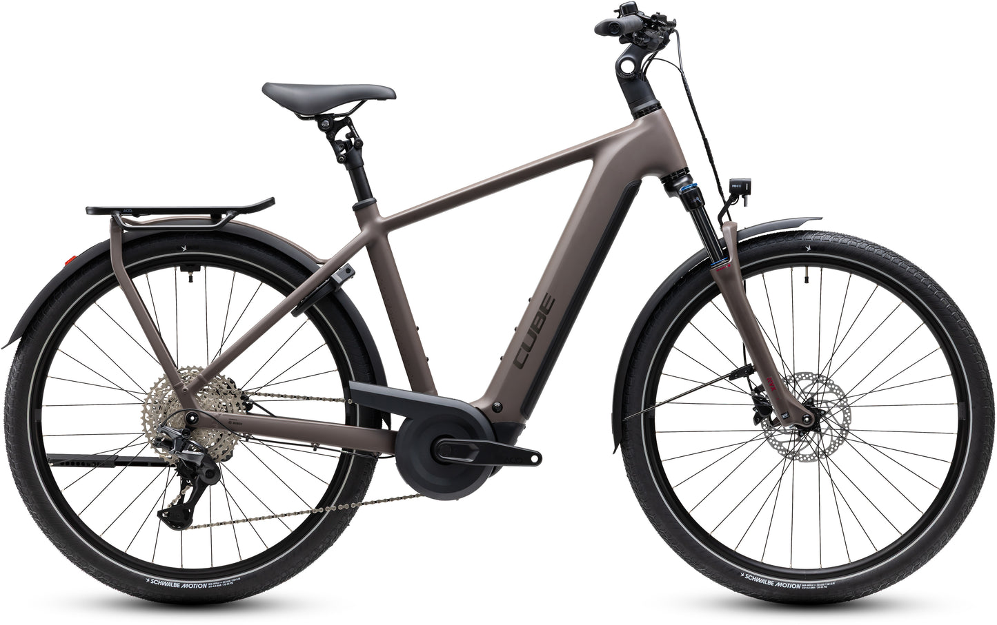 CUBE Kathmandu Hybrid ONE 800 E-Trekkingrad 2027 in cedar und chrome, Seitenansicht