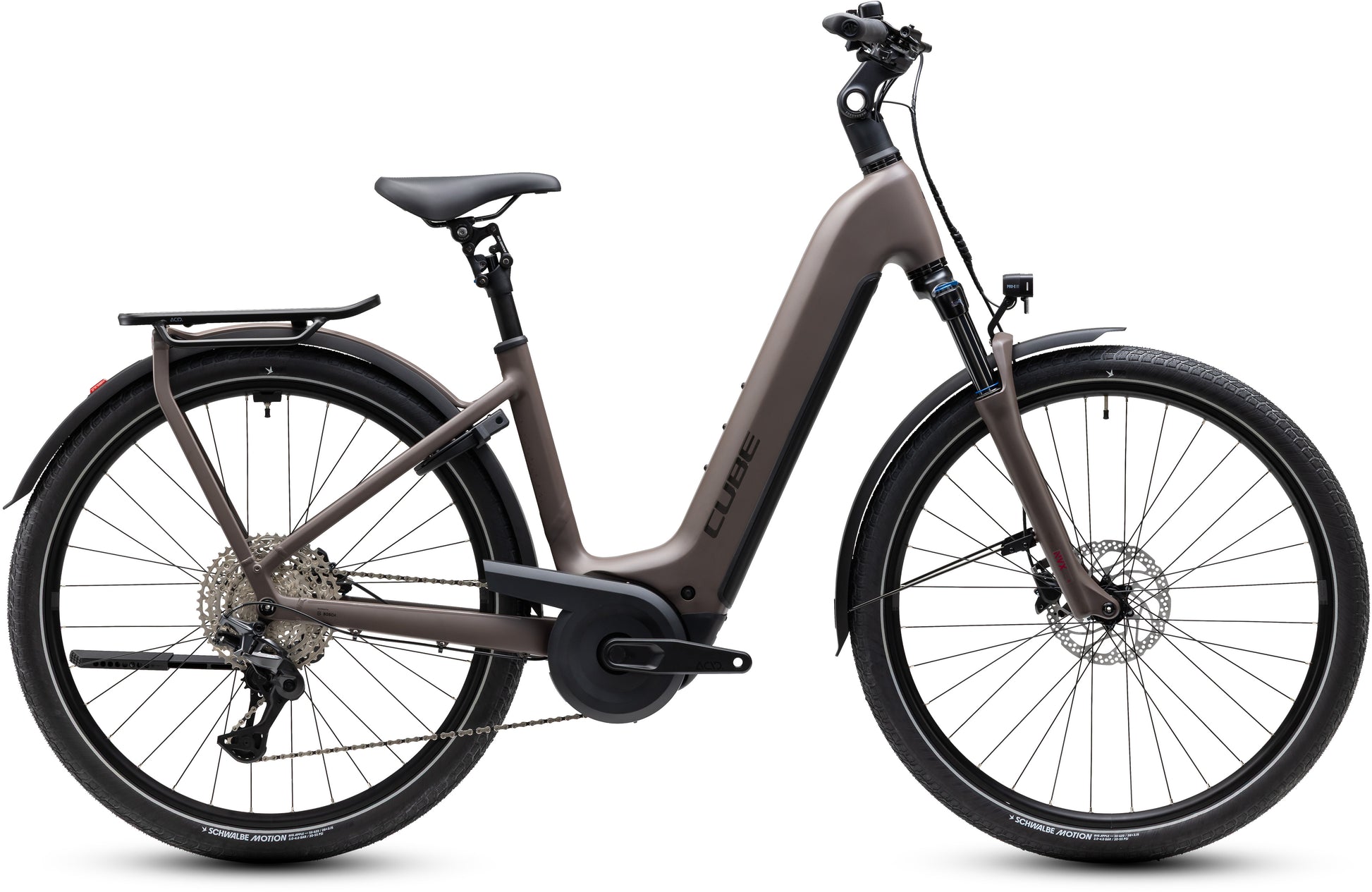 CUBE Kathmandu Hybrid ONE 800 Easy Entry E-Trekkingrad 2027 in cedar und chrome, Seitenansicht
