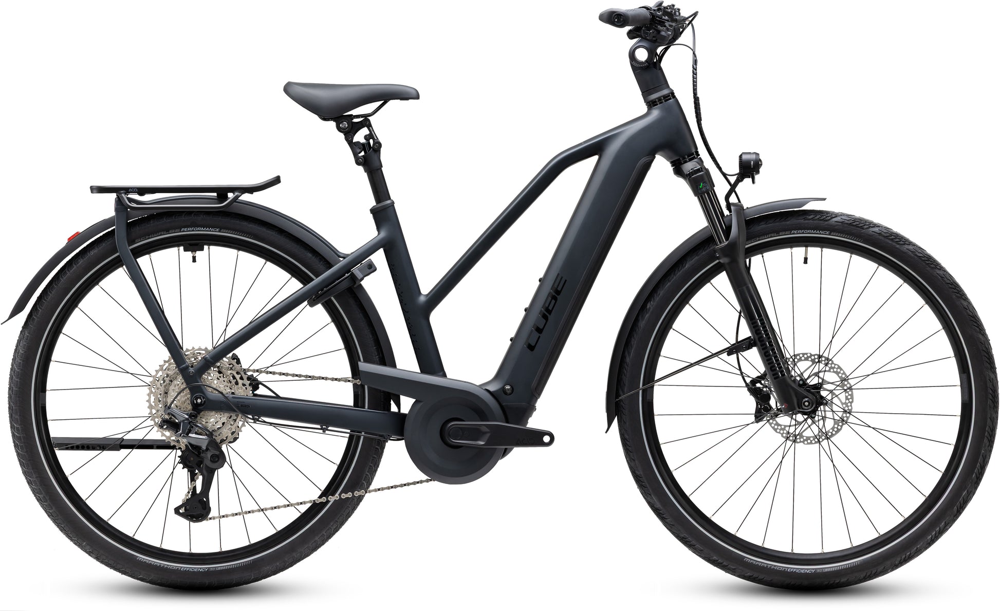 CUBE Kathmandu Hybrid Pro 800 Trapeze E-Trekkingrad 2027 in coal und black, Seitenansicht