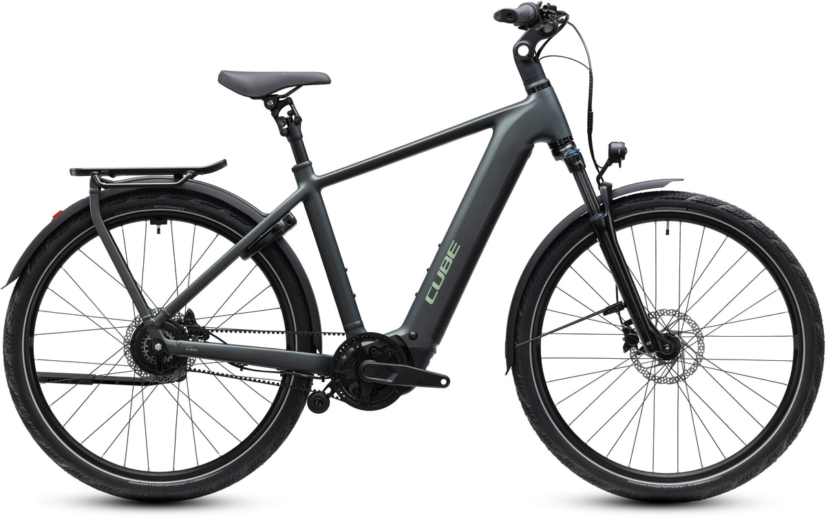 CUBE Kathmandu Hybrid Deluxe Pro 800 E-Trekkingrad 2027 in blackforest und chrome, Seitenansicht