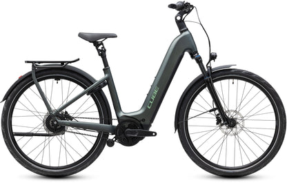 CUBE Kathmandu Hybrid Deluxe Pro 800 Easy Entry E-Trekkingrad 2027 in blackforest und chrome, Seitenansicht