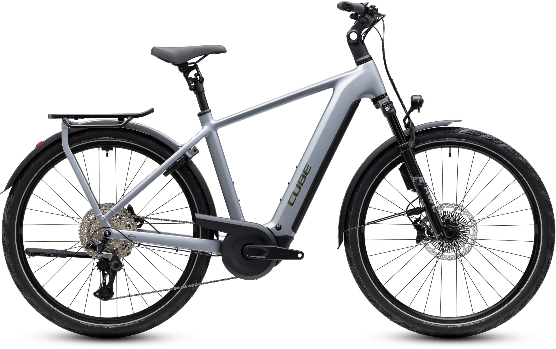 CUBE Kathmandu Hybrid EXC 800 E-Trekkingrad 2027 in slategrey und chrome, Seitenansicht