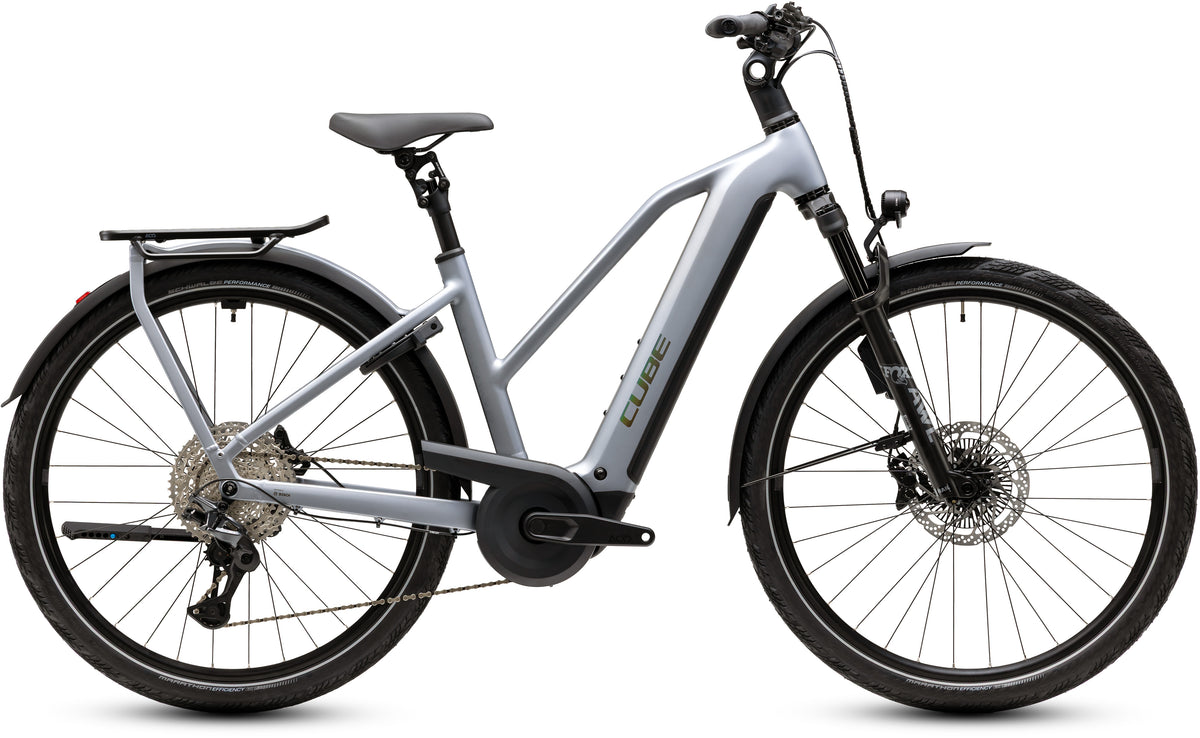 CUBE Kathmandu Hybrid EXC 800 Trapeze E-Trekkingrad 2027 in slategrey und chrome, Seitenansicht