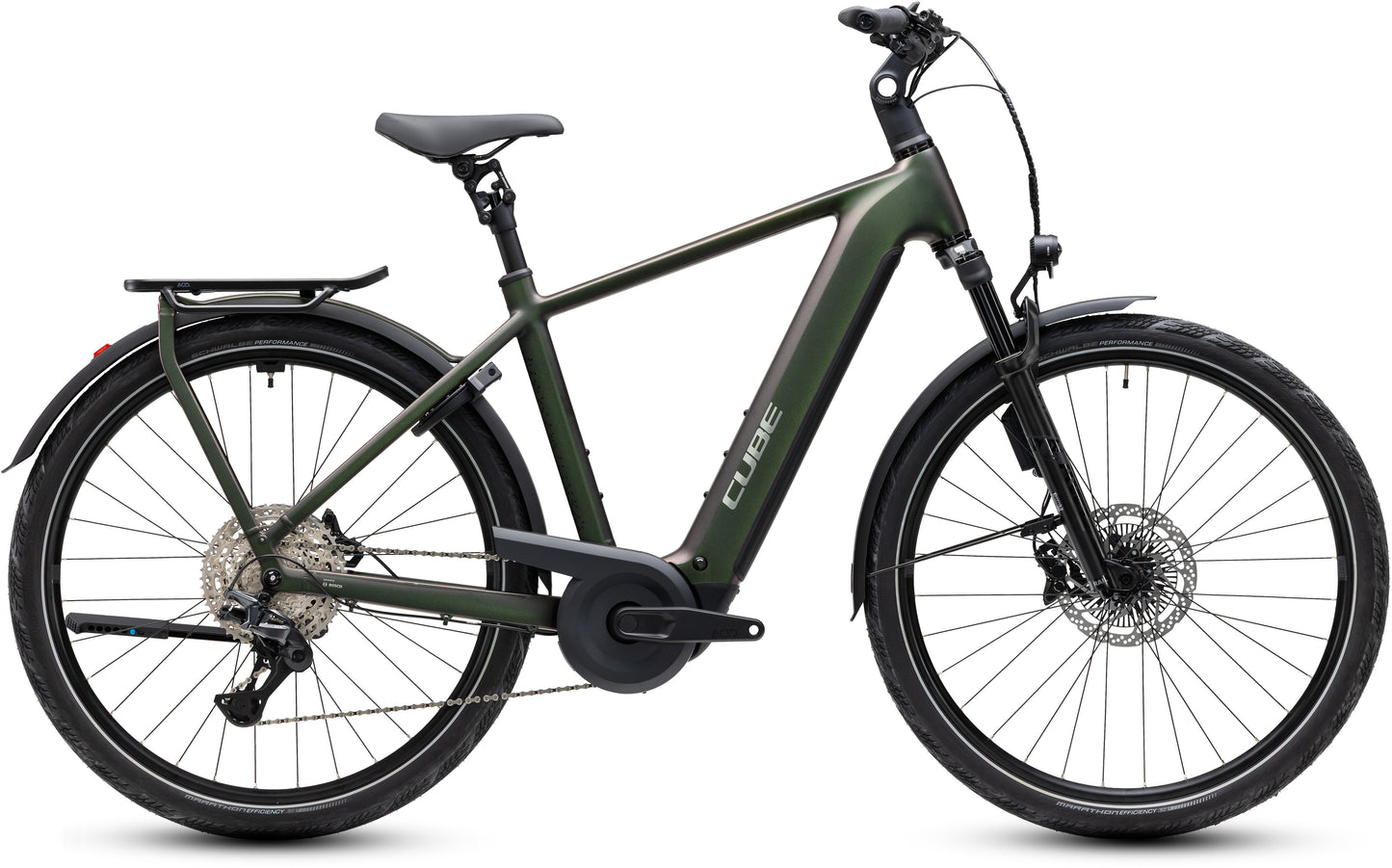 CUBE Kathmandu Hybrid EXC 800 E-Trekkingrad 2027 in stellar und chrome, Seitenansicht