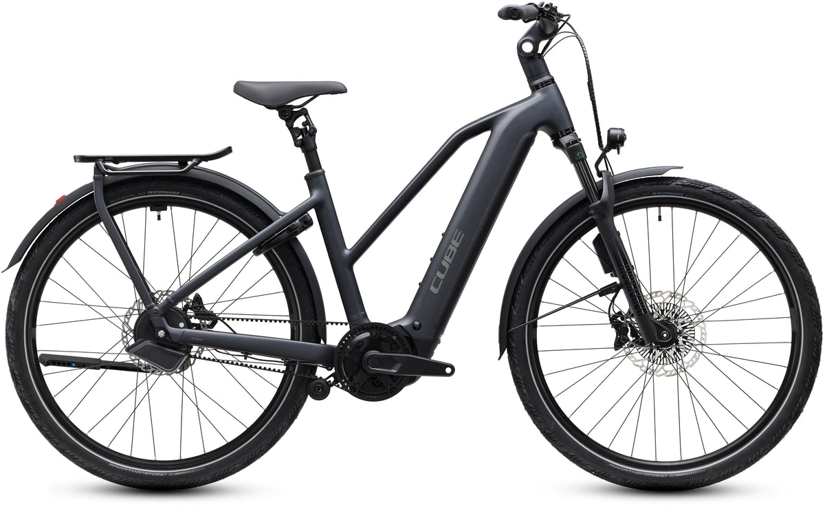CUBE Kathmandu Hybrid Deluxe EXC 800 Trapeze E-Trekkingrad 2027 in stealthgrey und grey, Seitenansicht
